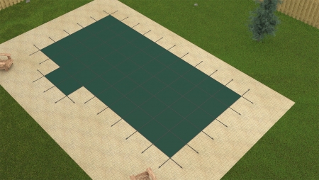 GLI™ ProMesh® Rect Safety Cover w/ 4' x 8' Left Step &#38; 2' Offset - Green (Various Sizes)