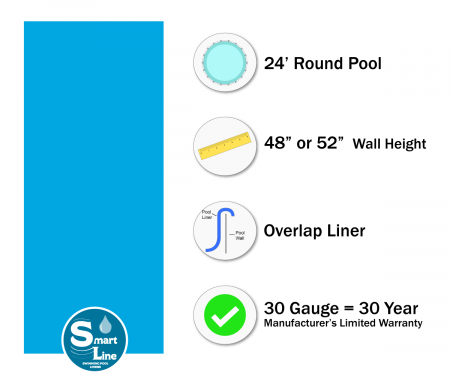 SmartLine&reg; 24' Round Solid Blue Overlap Liner 48" / 52" H (Various Gauges)