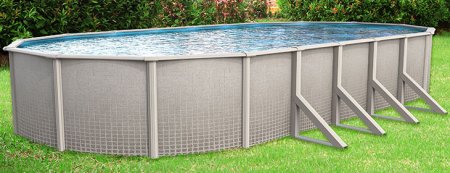 Impressions by Lake Effect® Pools Oval Above Ground Pool In Backyard