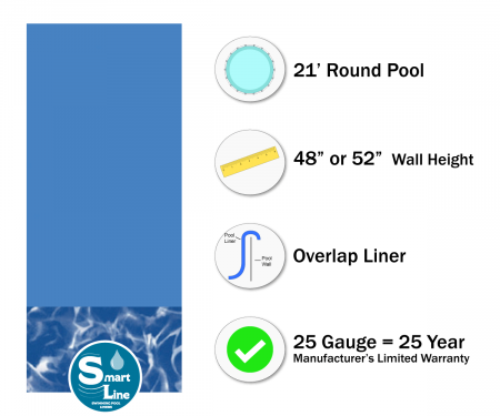 SmartLine&reg; 21' Round Swirl Bottom Overlap Liner - 48" / 52" H, 25 Gauge