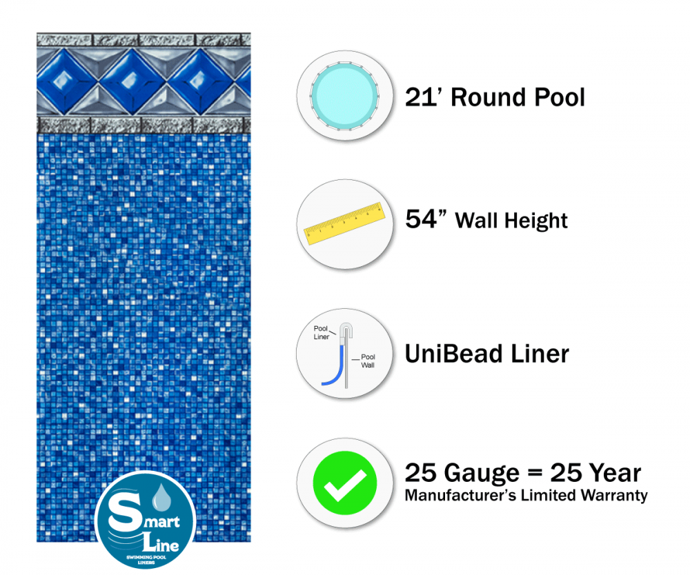 SmartLine&reg; 21' Round Crystal Tile Unibead Liner 54" H, 25 Gauge