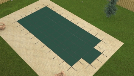 GLI&trade; Secur-A-Pool&reg; 16'x32' Rect. Green Mesh Safety Cover w/ 4'x6' Center End Step