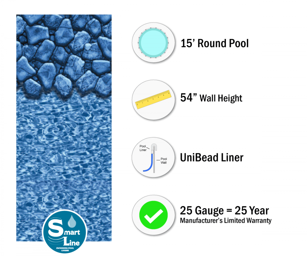 SmartLine&reg; 15' Round Boulder Swirl Unibead Liner 54" H, 25 Gauge