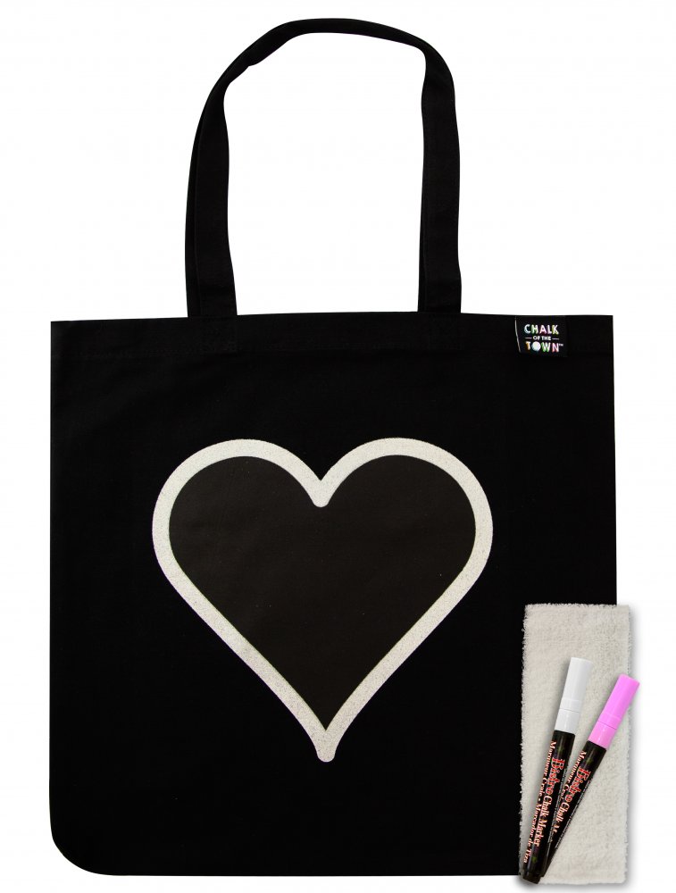 Silver Heart Tote Bag with 2 Chalk Markers