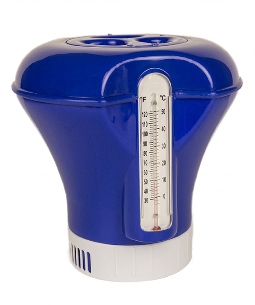 Aqua Select&reg; Floating Chlorinator w/ Built-In Thermometer for 3" Tabs - Blue