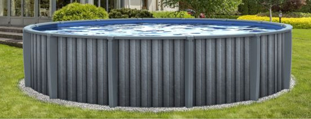 Santa Catalina™ by Lake Effect® Pools Round Above Ground Pool In Backyard