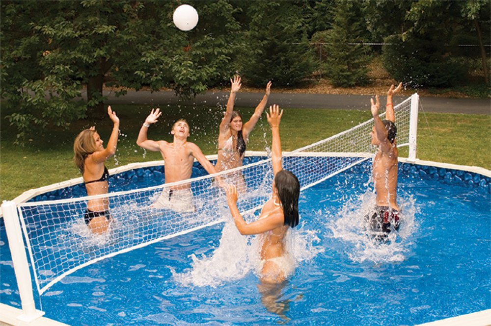 Pool Jam&trade; 2 in 1 Basketball / Volleyball Game Above Ground (Fits pools 30 ft. Across)