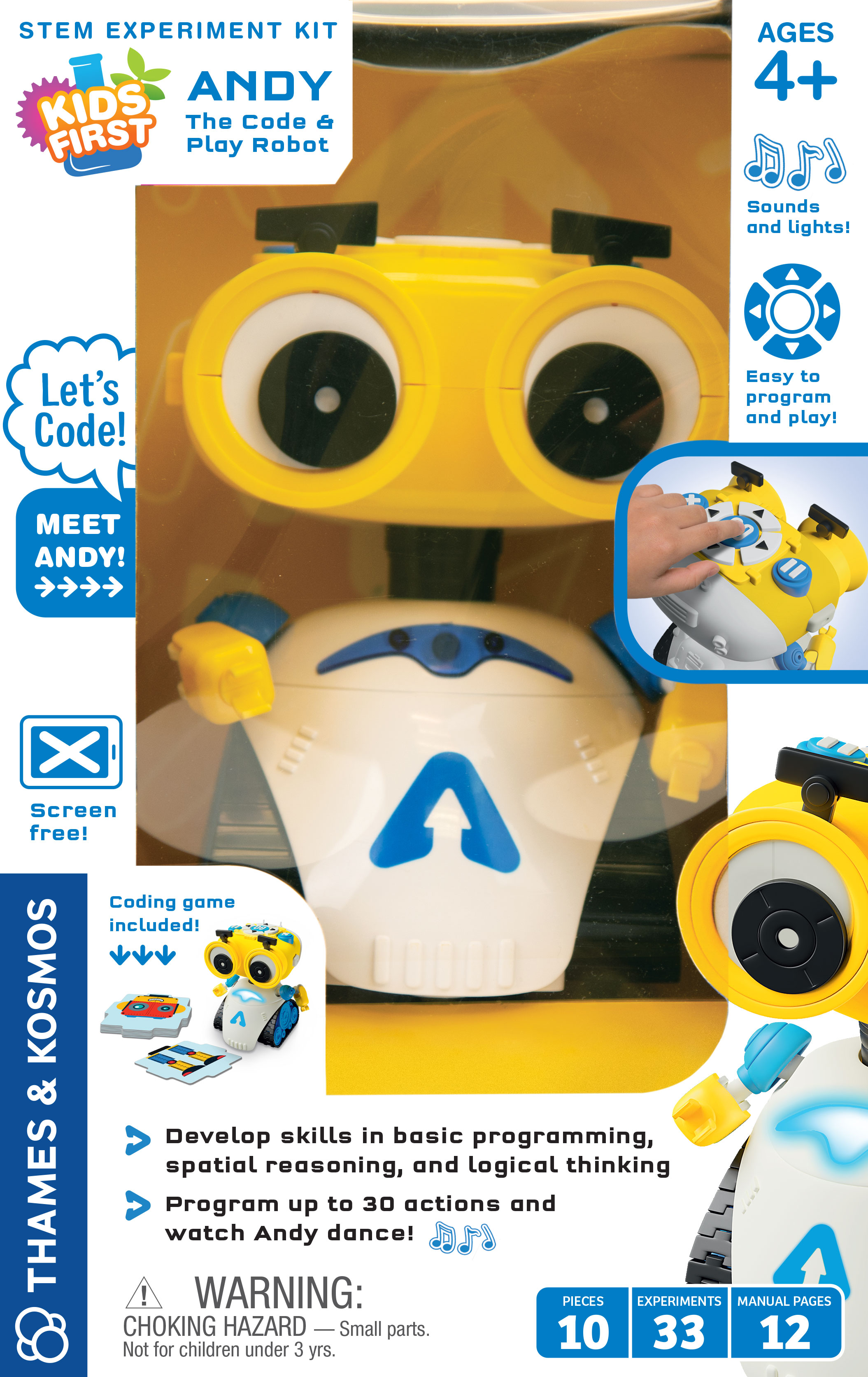  Thames & Kosmos Andy: The Code & Play Robot, Screen-Free  Coding & Robotics Kit for Ages 4+, Pre-Built Robot w/Intuitive Buttons for  Preschoolers to Start Programming!