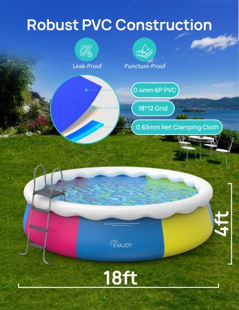 EVAJOY Inflatable 18' Round Swimming Pool Kit 48" H