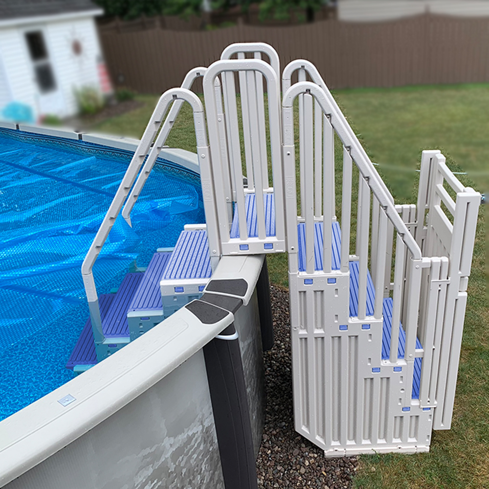 Confer Entry System For Above Ground Pools - Warm Grey w/ Blue Treads