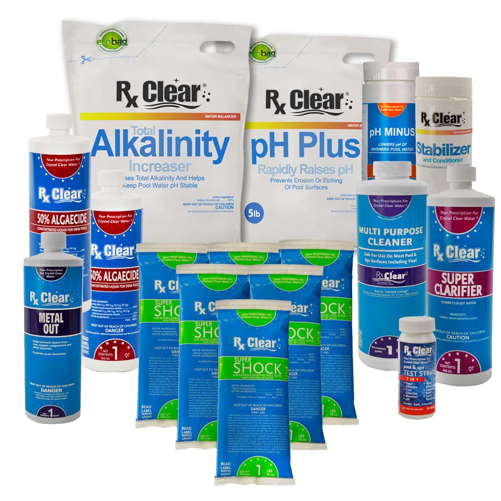 Rx Clear&reg; Deluxe Spring Opening  Pool Chemical Kits (Various Sizes)