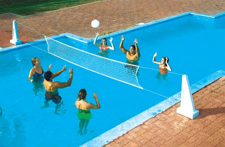 Pool Jam&trade; 2 in 1 Basketball / Volleyball Game In-ground (Fits pools 20 ft. Across)