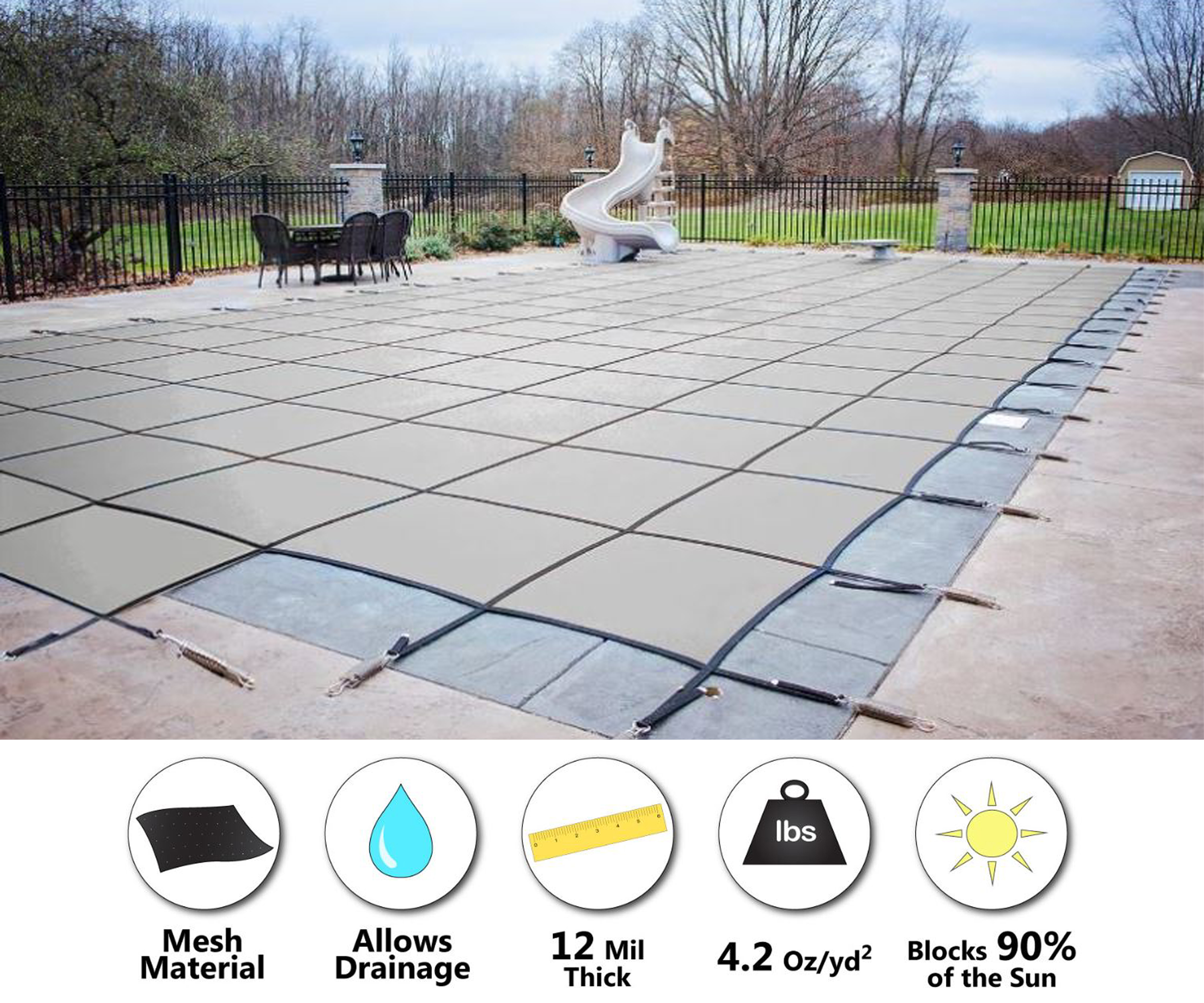 18x36 Mesh CES Rectangle Inground Safety Pool Cover Blue 18 ft x 36 ft In Ground Winter Cover