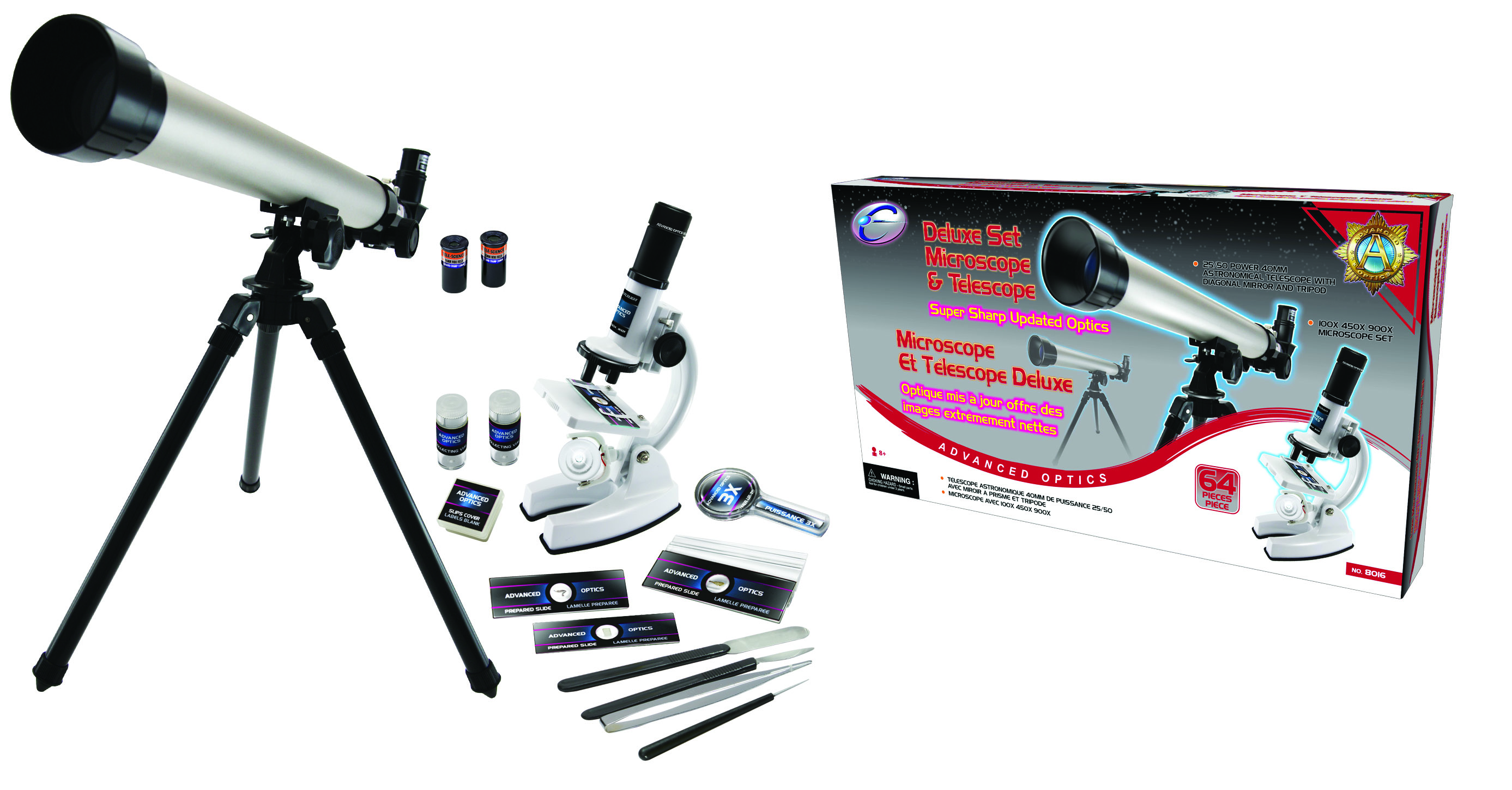 science set telescope and microscope