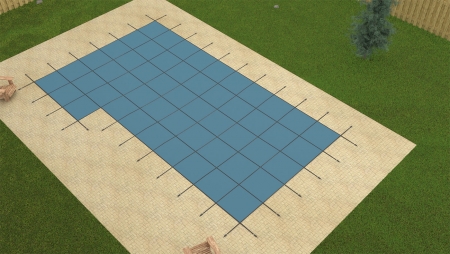 GLI™ ProMesh® Rect Safety Cover w/ 4' x 8' Left Side Step - Blue (Various Sizes)