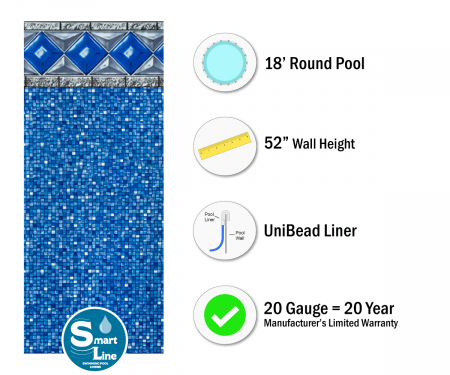 SmartLine&reg; 18' Round Crystal Tile Unibead Liner 52" H (Various Gauges)