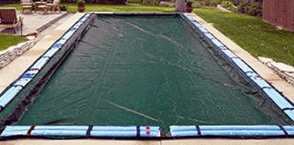 Green Rectangle Winter Cover On Swimming Pool