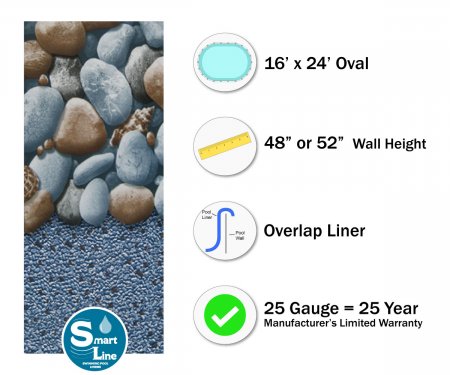 SmartLine&reg; 16' x 24' Oval Rock Island Overlap Liner 48" / 52" H, 25 Gauge